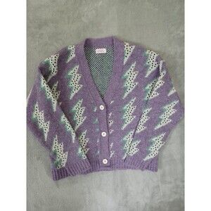 Never On Sunday Brand Cardigan Sz M Lightning Bolt Mohair Blend Pastel Goth Rare